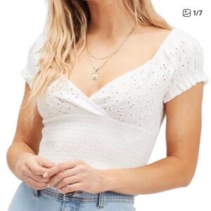 Billabong White Eyelet Smocked Blouse
